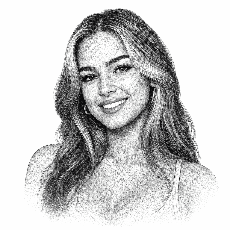 Black and white stipple portrait of Addison Rae.