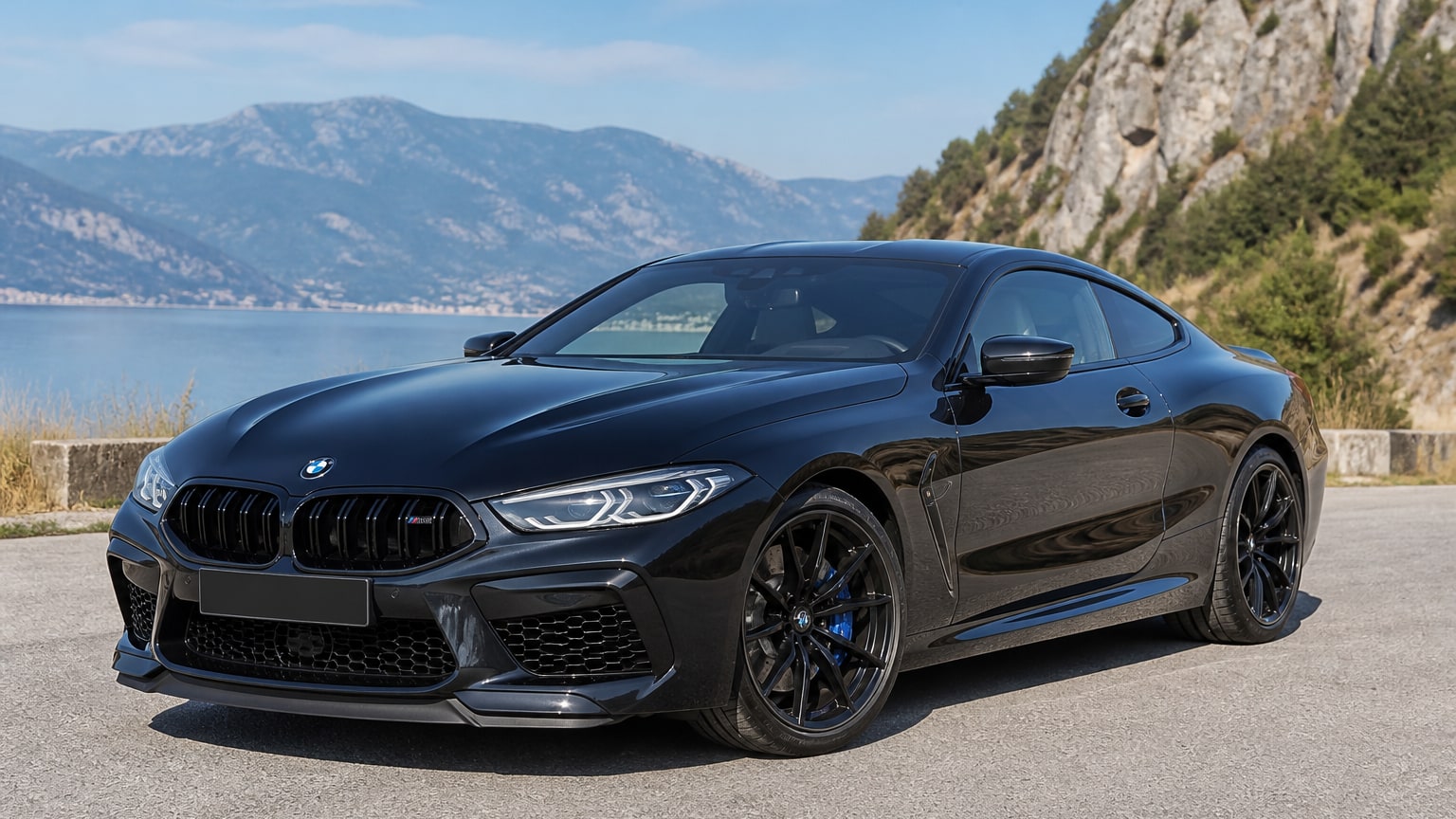 A cleaner later-model BMW M8 on a quiet road.