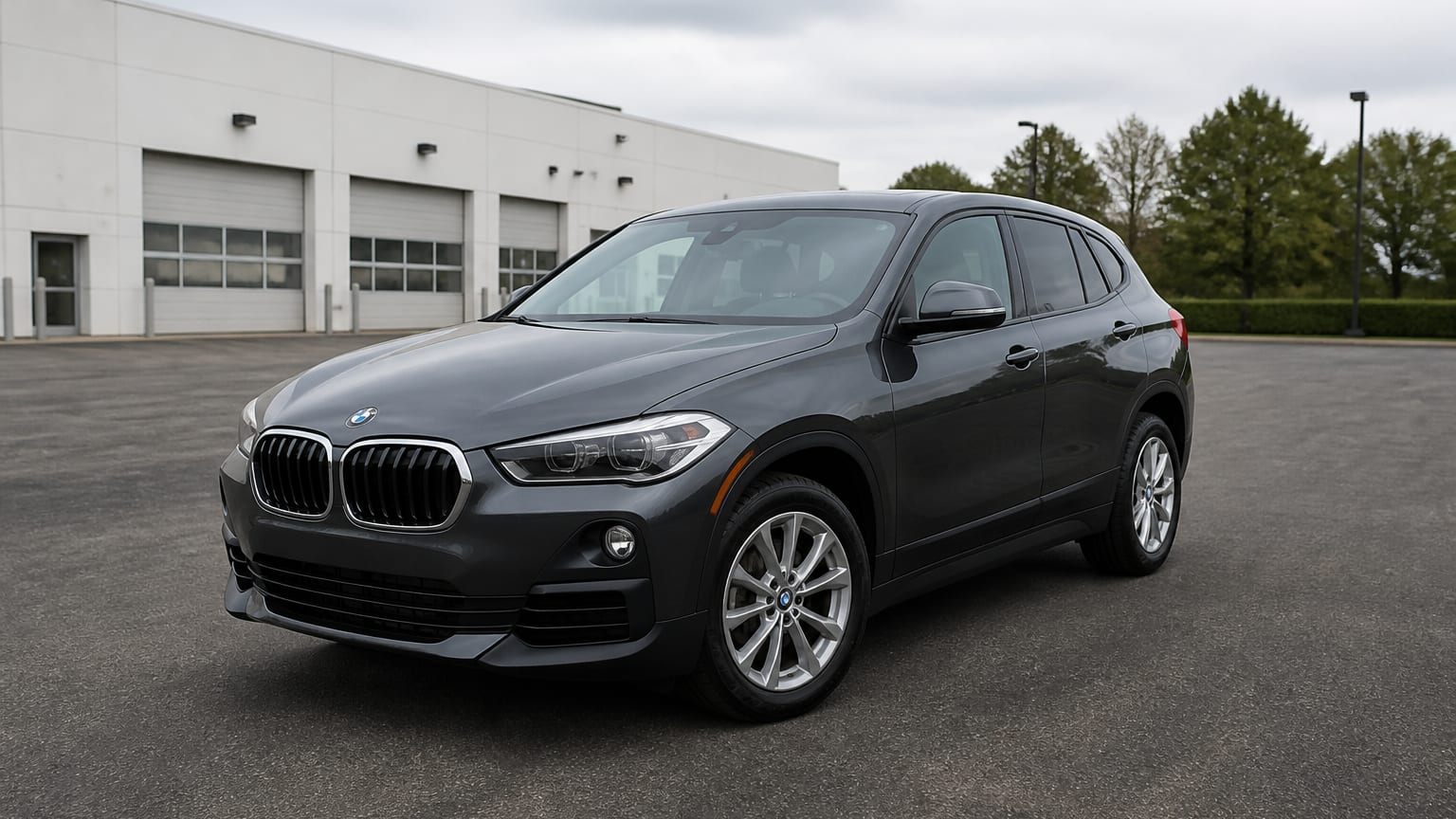 A higher-risk BMW X2 model year parked in a dealership lot.
