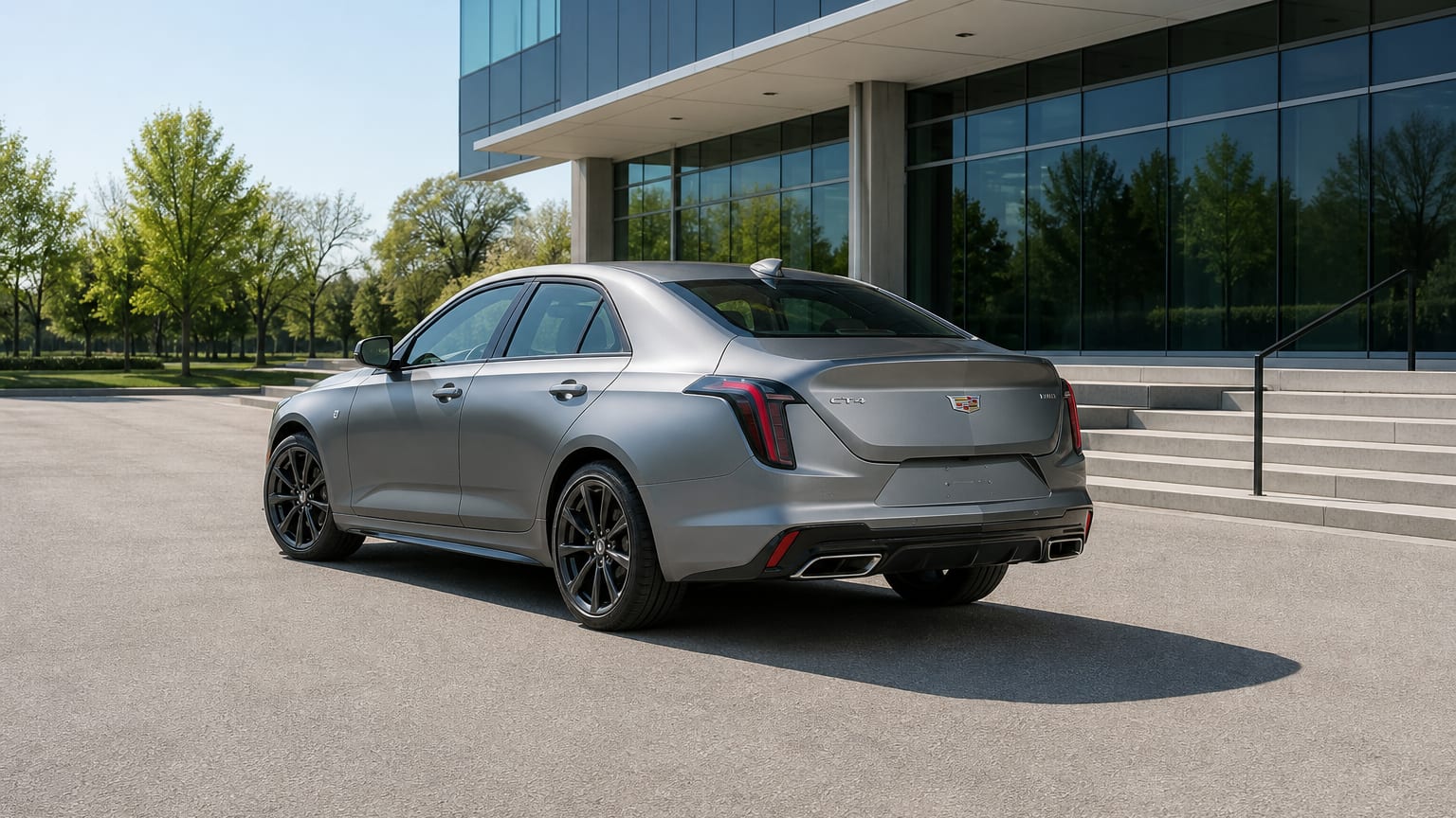 A Cadillac CT4 parked outdoors, three-quarter front view.