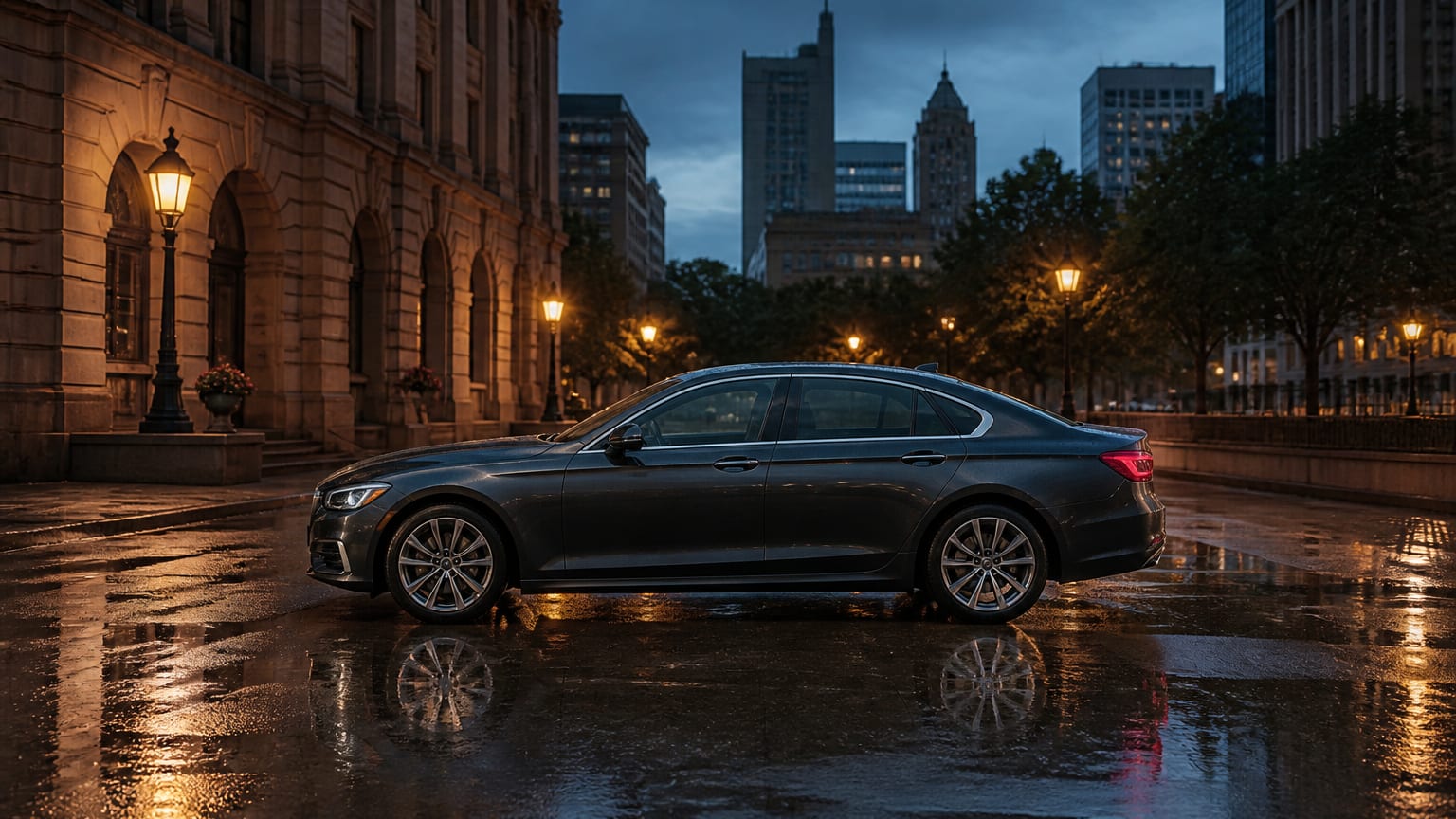 A Cadillac CT5 parked outdoors, three-quarter front view.