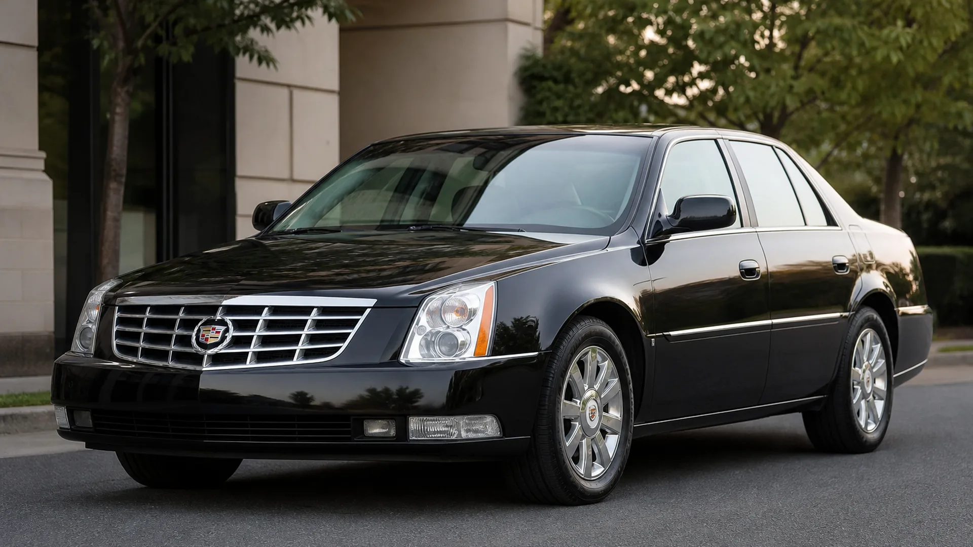 A Cadillac DTS parked outdoors.