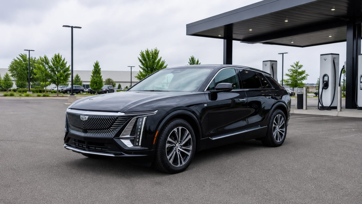 A higher-risk Cadillac LYRIQ model year parked in a dealership lot.