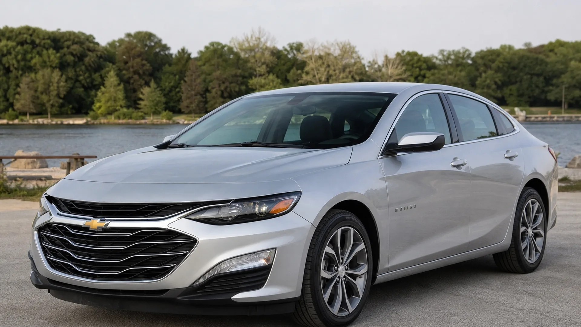 A silver Chevrolet Malibu sedan parked outdoors.