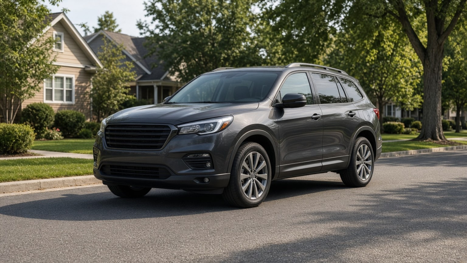 A later-model SUV parked on a quiet suburban street.
