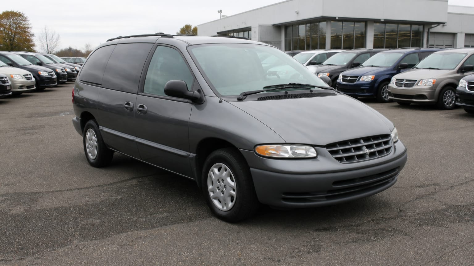 A higher-risk Chrysler Voyager model year parked in a dealership lot.