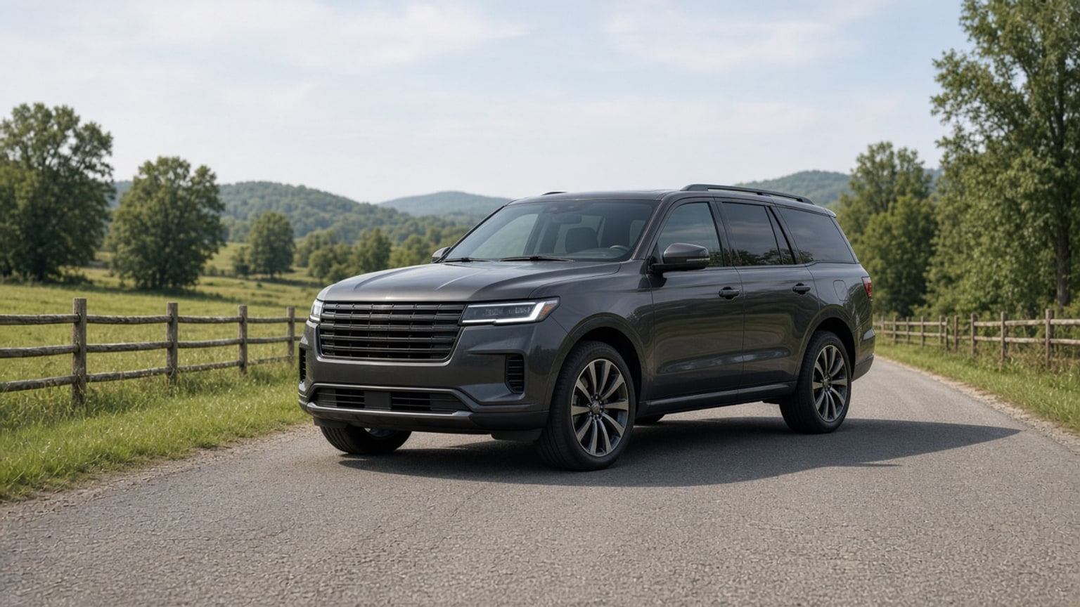 A later-model full-size SUV parked on a quiet road.
