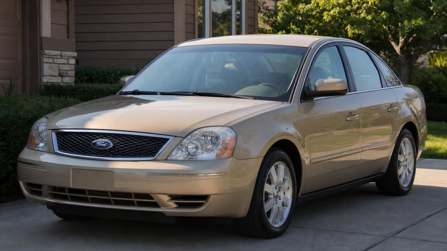 A gray 2005 Ford Five Hundred sedan parked in a driveway.