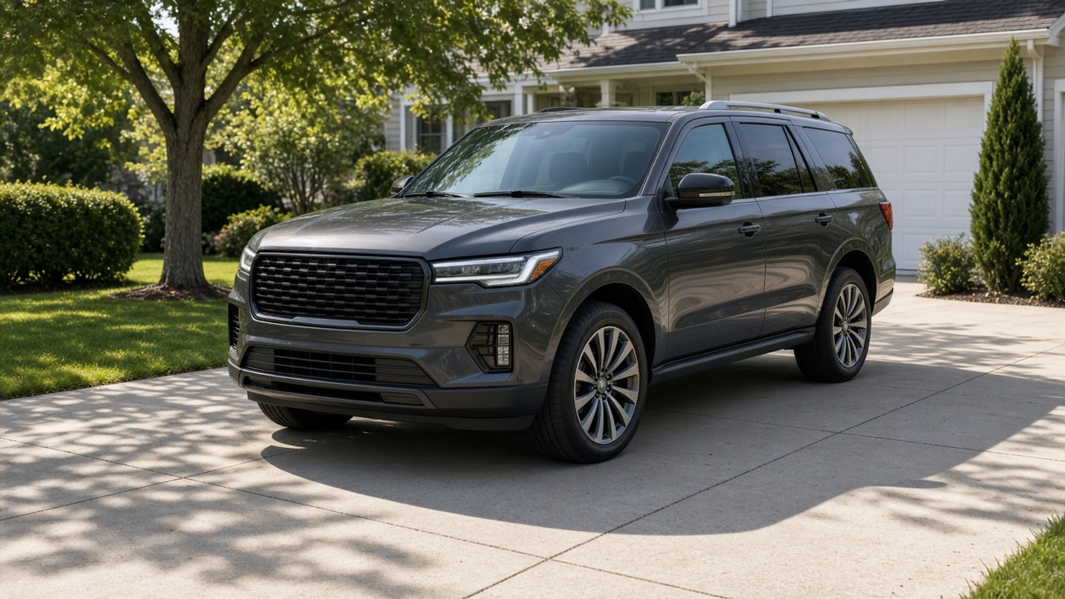A clean full-size SUV parked in a suburban driveway.