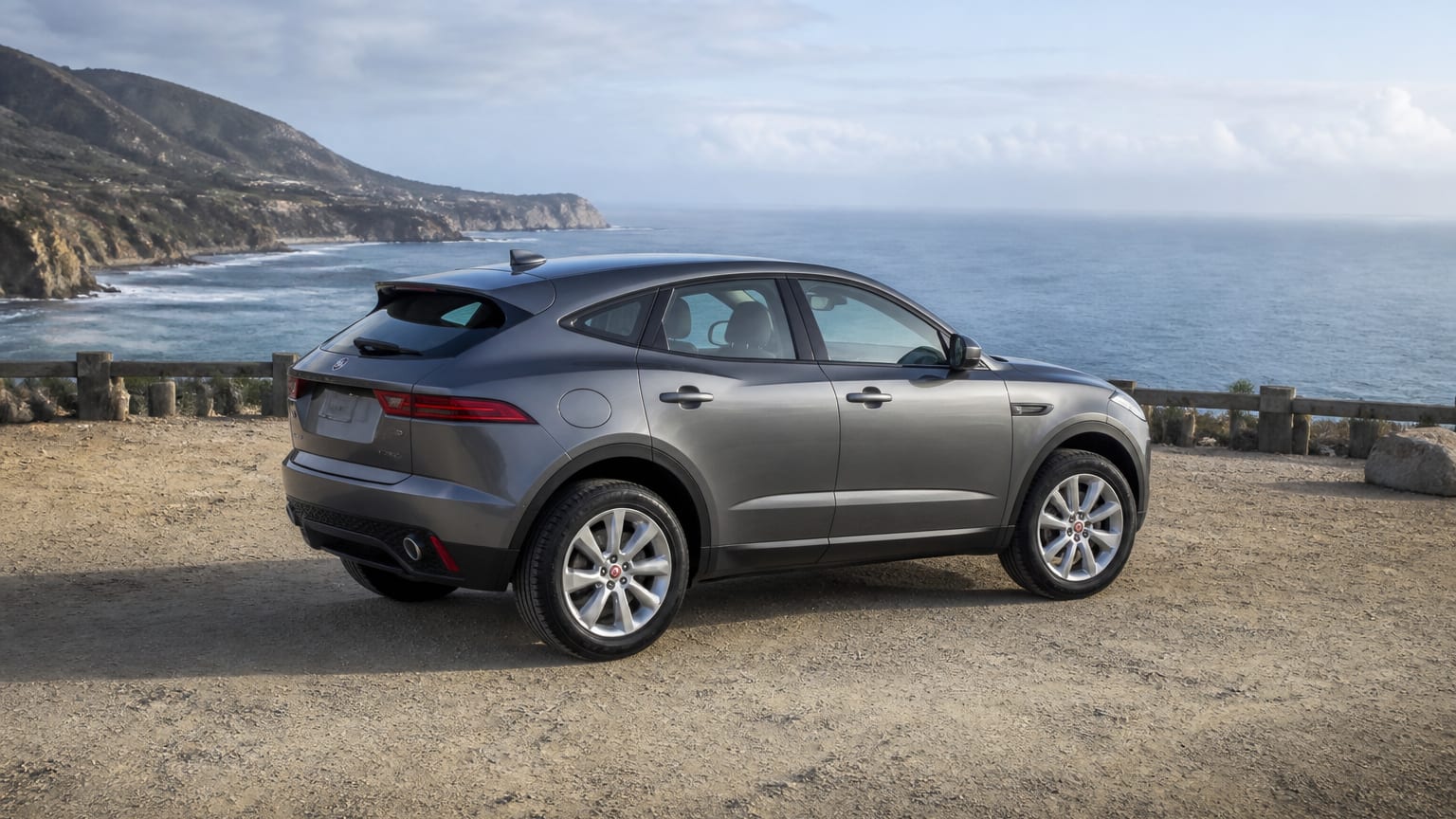 A Jaguar E-Pace parked outdoors, three-quarter front view.