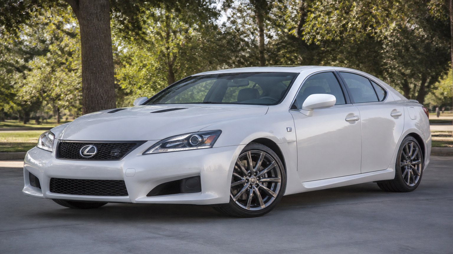 A Lexus IS F parked outdoors, three-quarter front view.