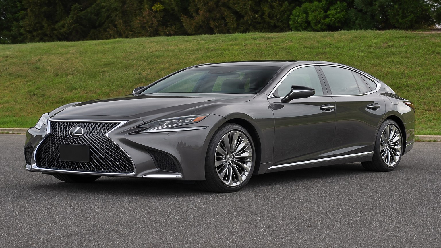 A Lexus LS 500 parked outdoors, three-quarter front view.