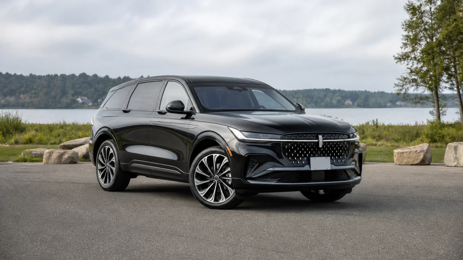 A Lincoln Nautilus luxury crossover, three-quarter front view, parked on a quiet street.