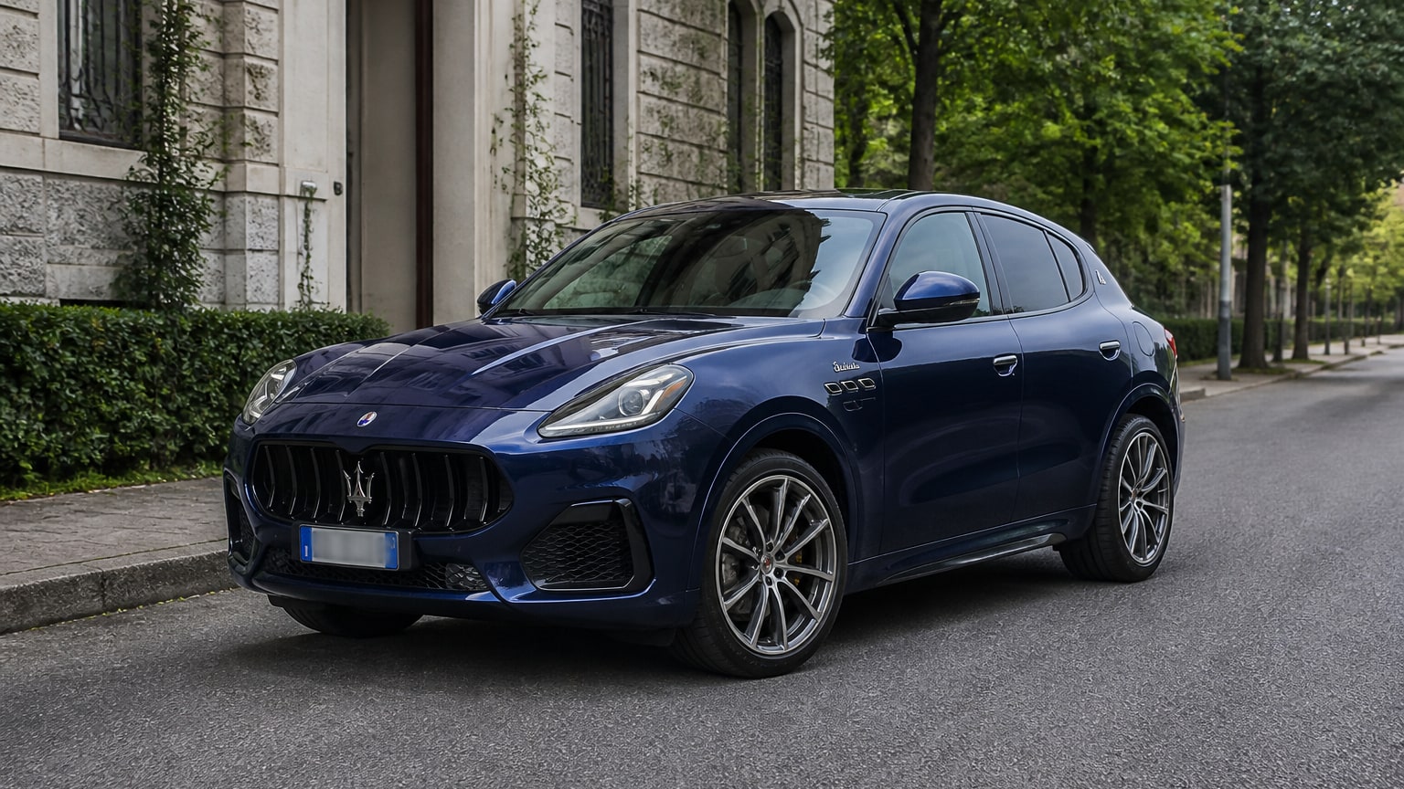 A Maserati Grecale parked outdoors, three-quarter front view.