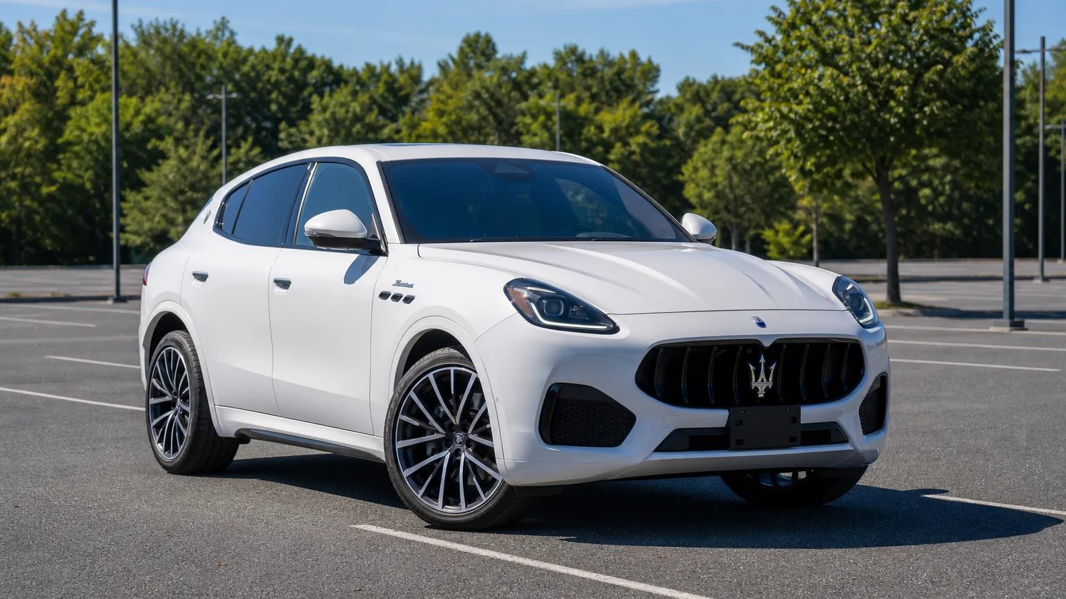 A Maserati Grecale, three-quarter front view, parked outdoors.