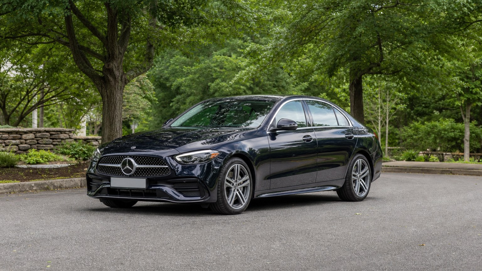 A Mercedes-Benz C-Class parked outdoors, three-quarter front view.
