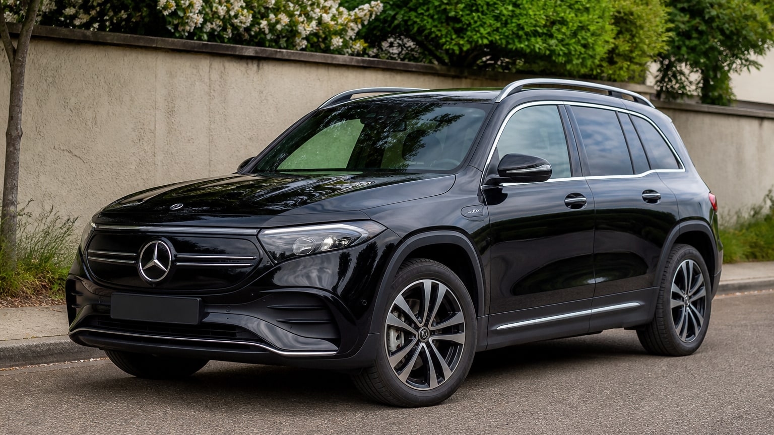 A Mercedes-Benz EQB parked outdoors, three-quarter front view.