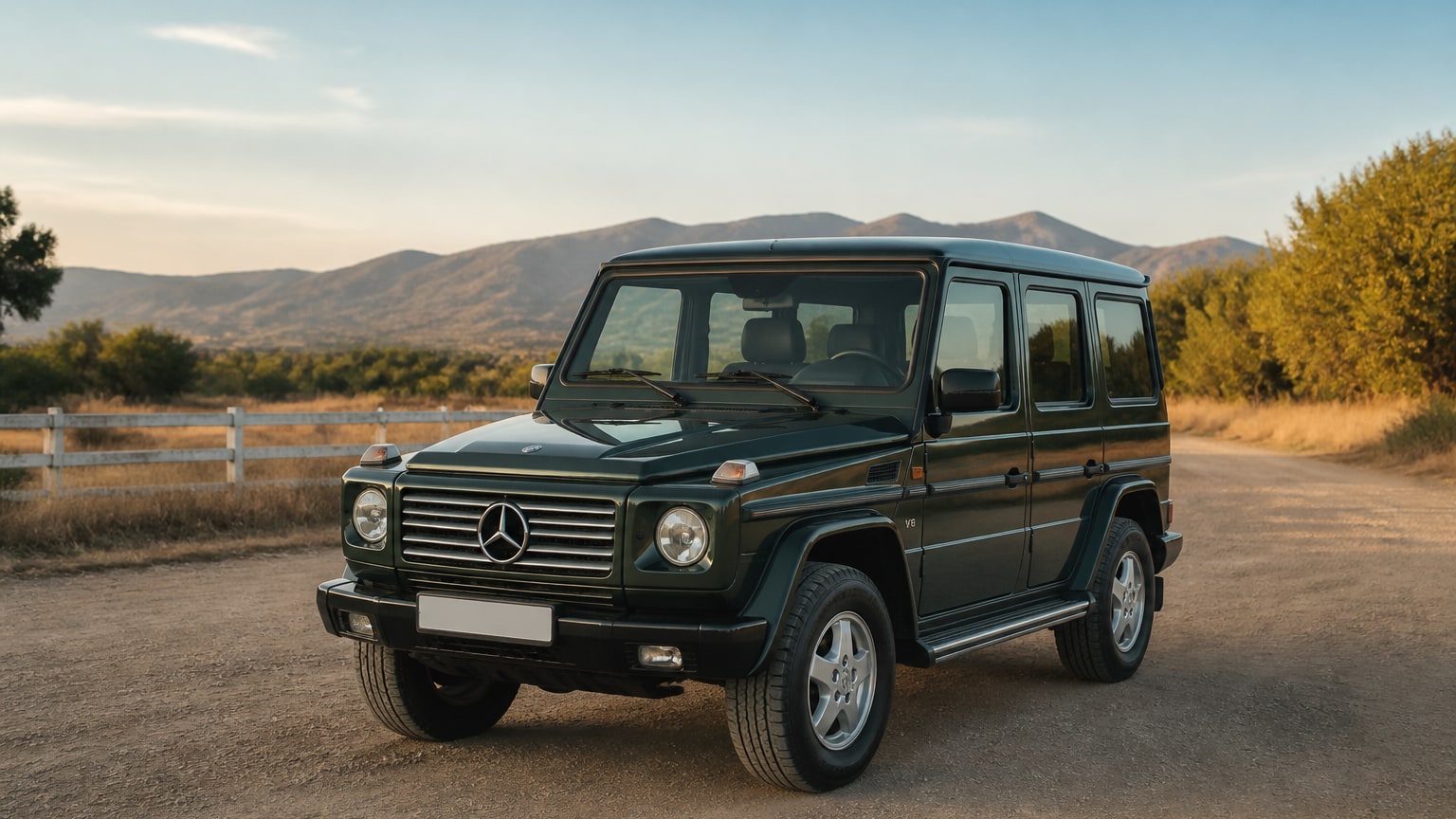A higher-risk Mercedes-Benz G-Class model year parked in a dealership lot.