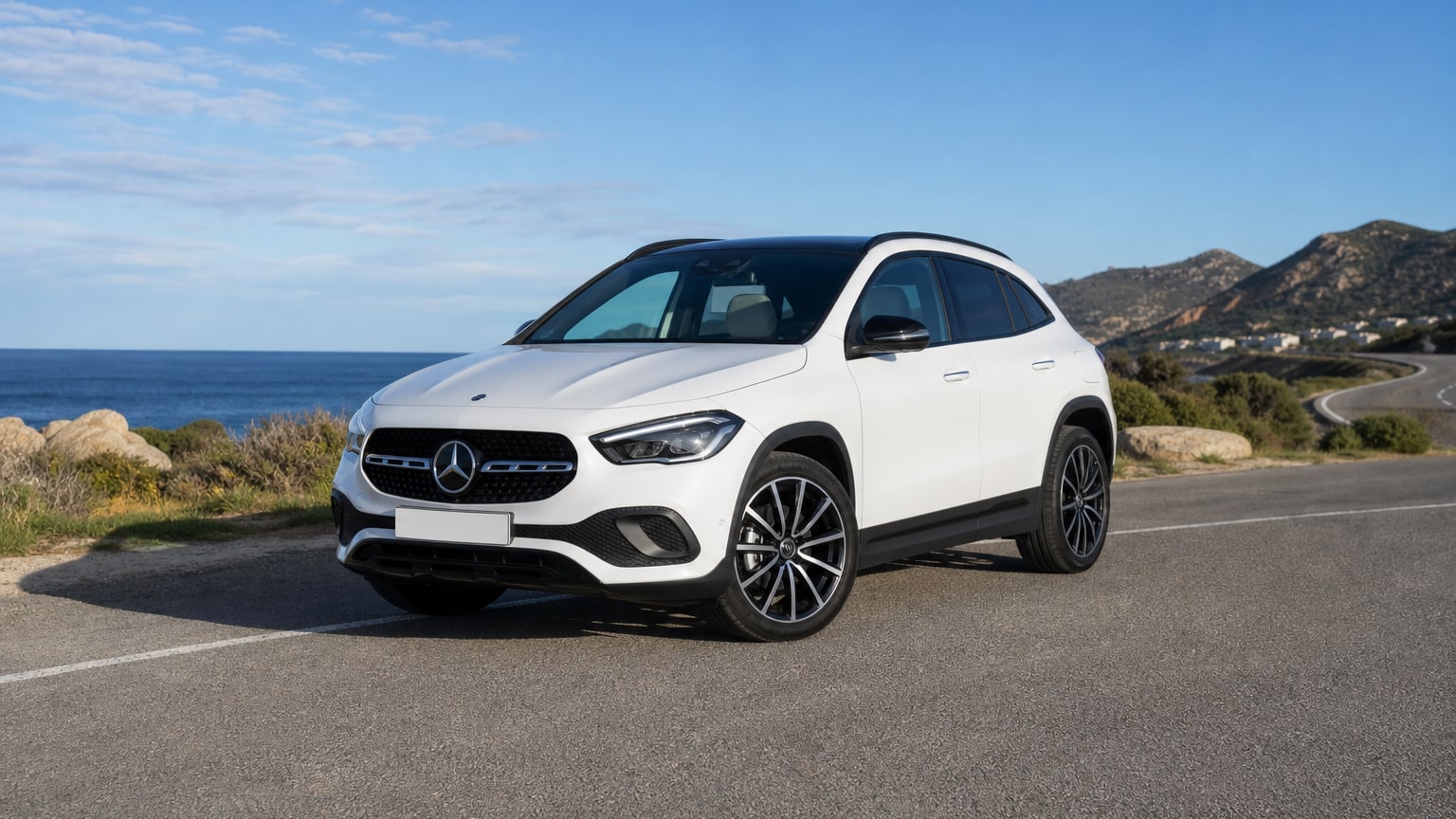 A cleaner later-model Mercedes-Benz GLA on a quiet road.