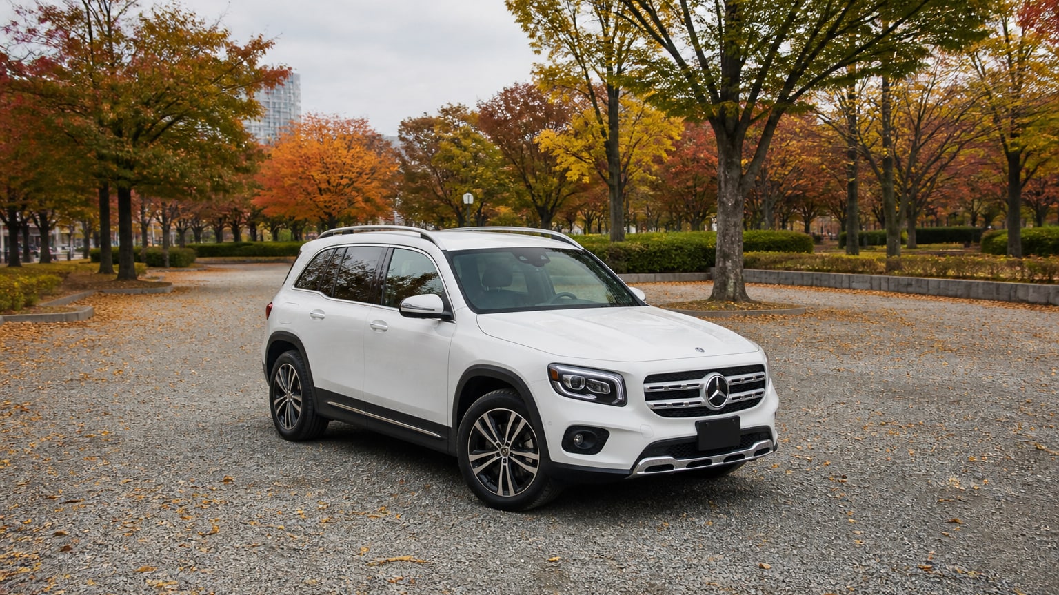 A Mercedes-Benz GLB parked outdoors, three-quarter front view.