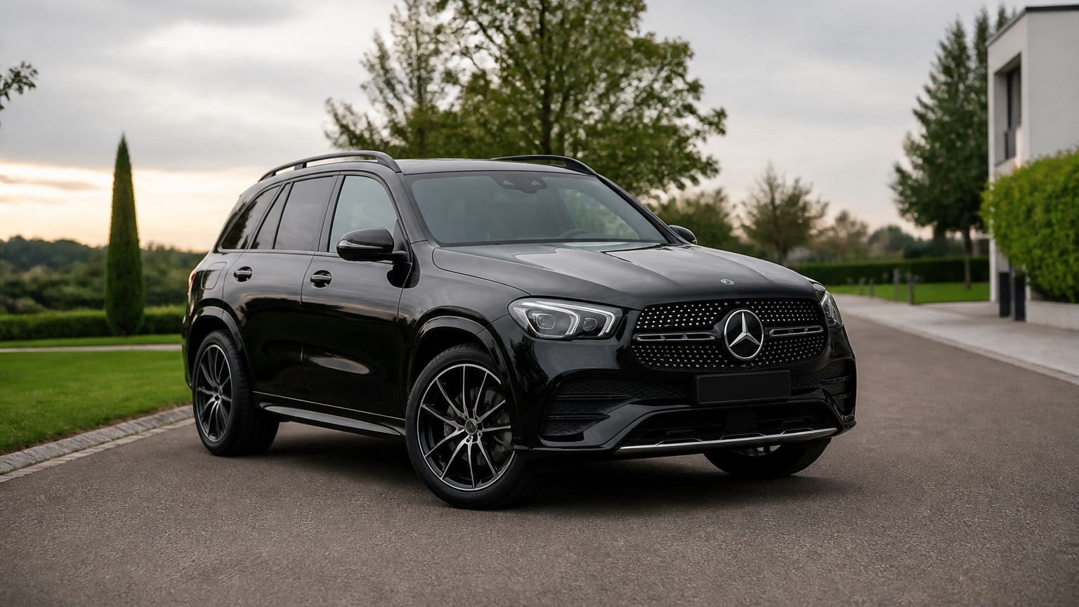 A cleaner later-model Mercedes-Benz GLE on a quiet road.