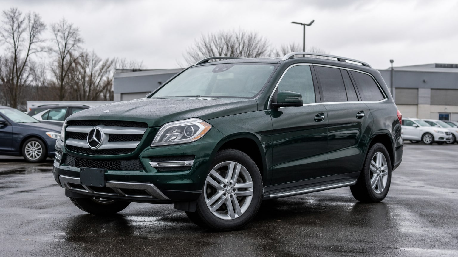 A higher-risk Mercedes-Benz GLS model year parked in a dealership lot.