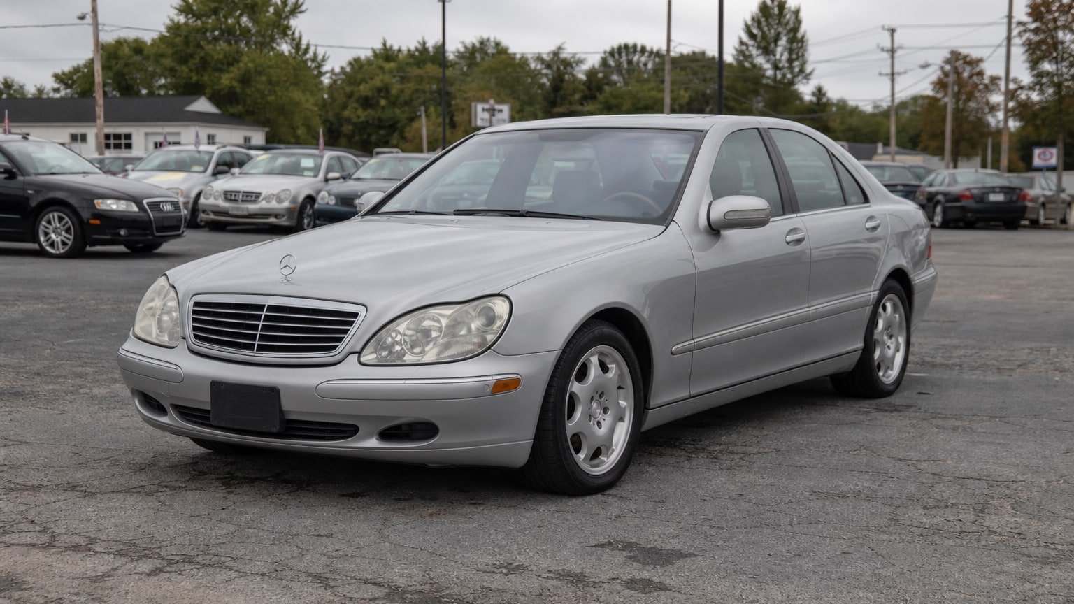 A higher-risk Mercedes-Benz S-Class model year parked in a dealership lot.