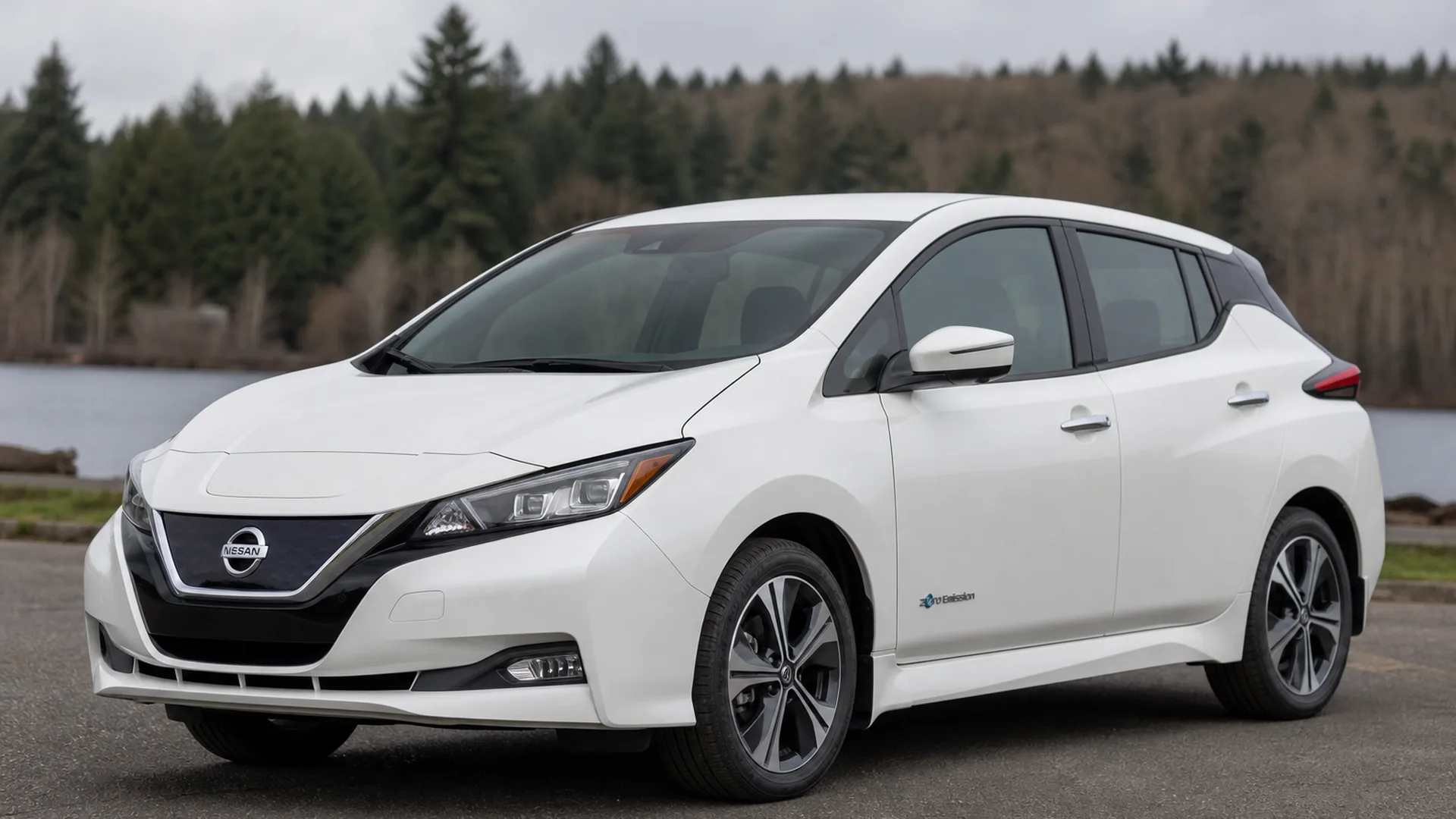 A Nissan Leaf parked outdoors.