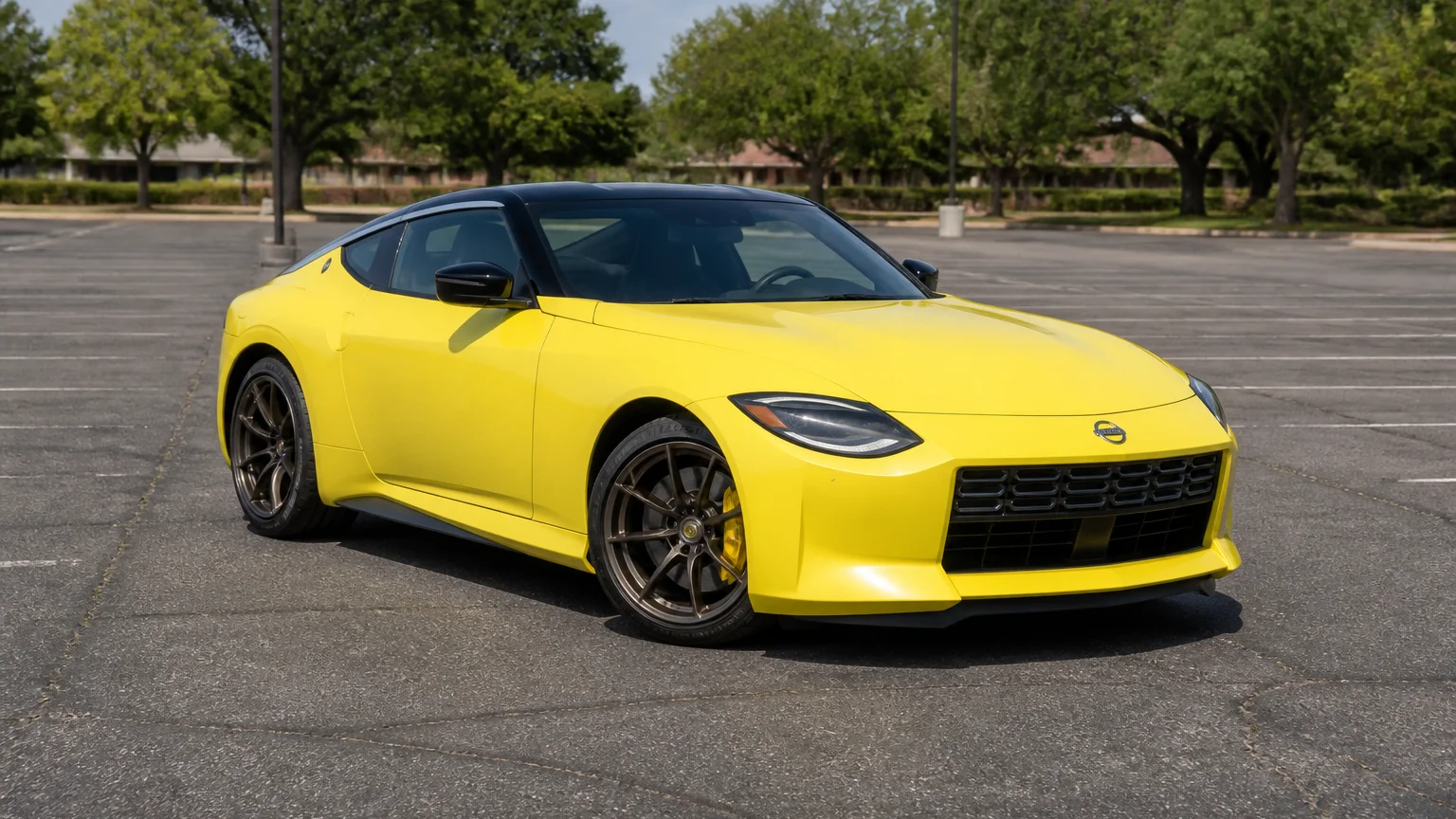 A Nissan Z, three-quarter front view, parked outdoors.
