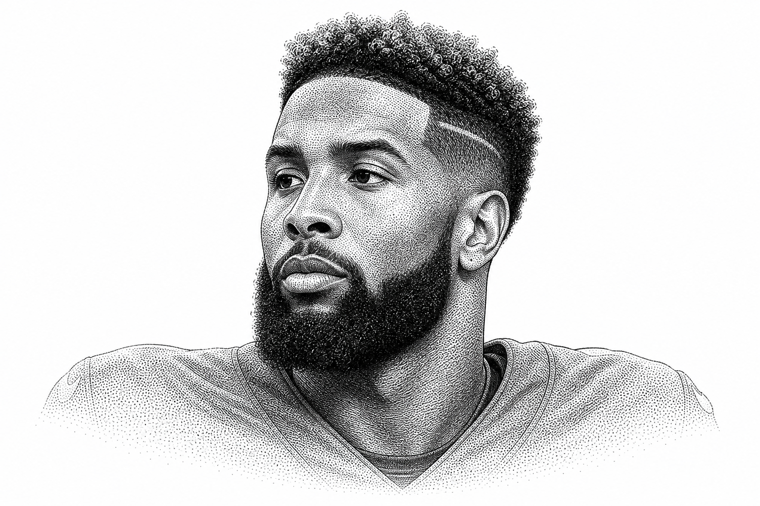 Black and white stipple portrait of Odell Beckham Jr.