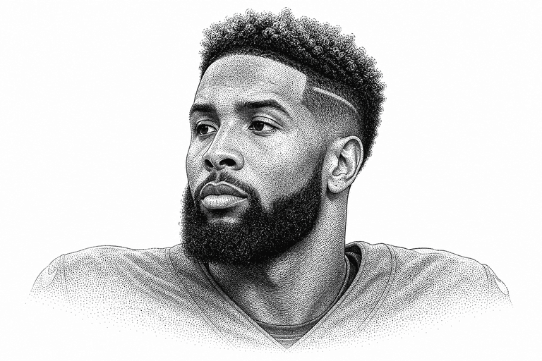 Black and white stipple portrait of Odell Beckham Jr.