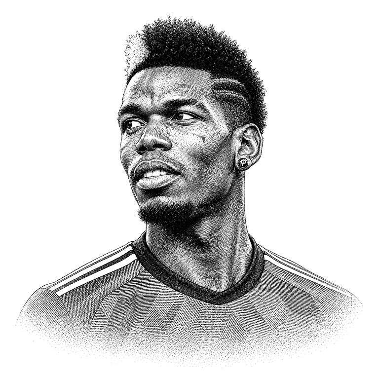 Black and white stipple portrait of Paul Pogba.