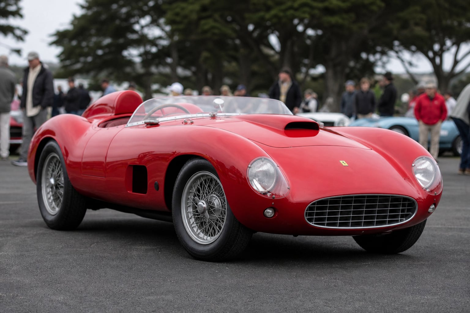 Vintage red Ferrari 335 S Spider Scaglietti parked outdoors