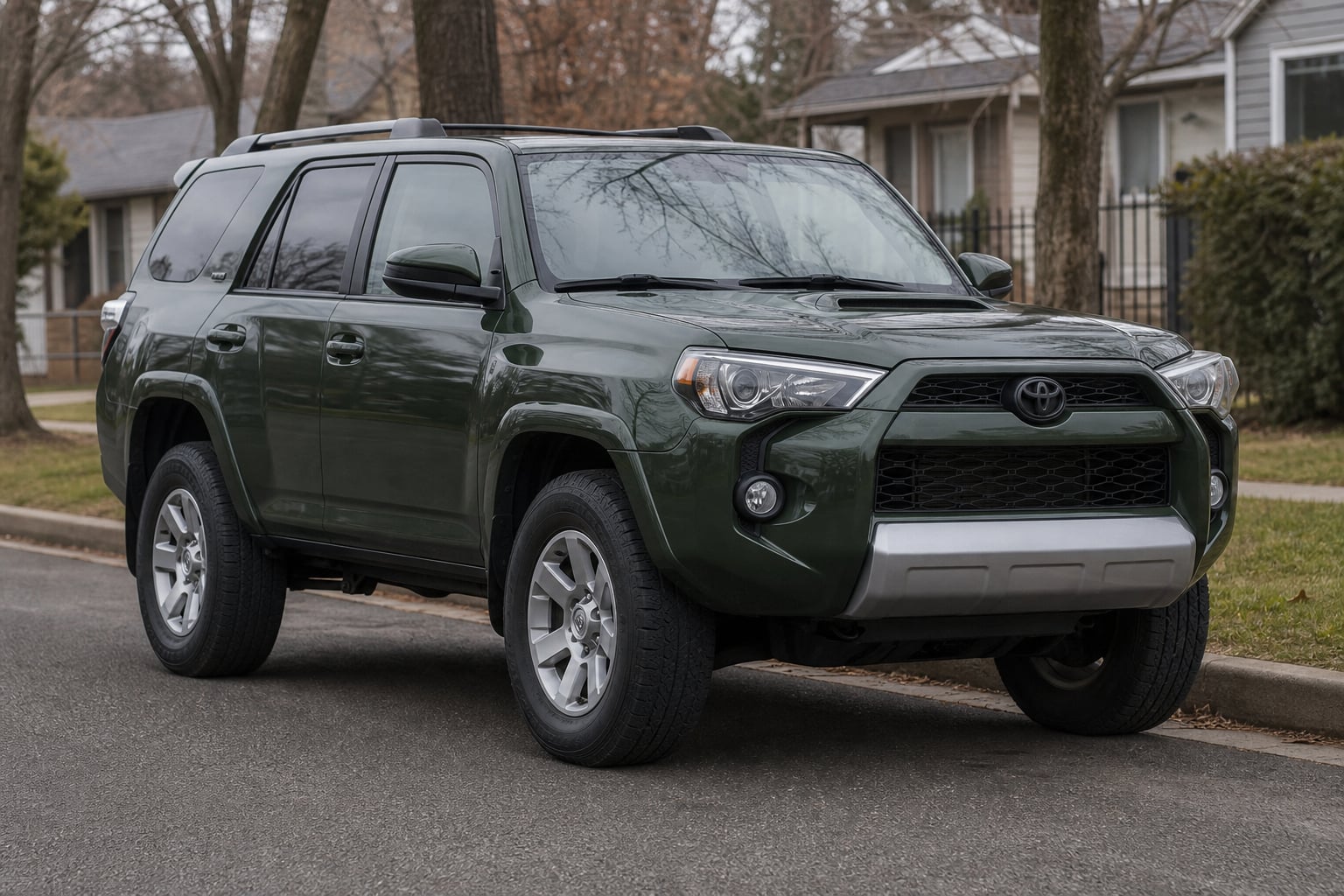 Dark green Toyota 4Runner parked on a residential street