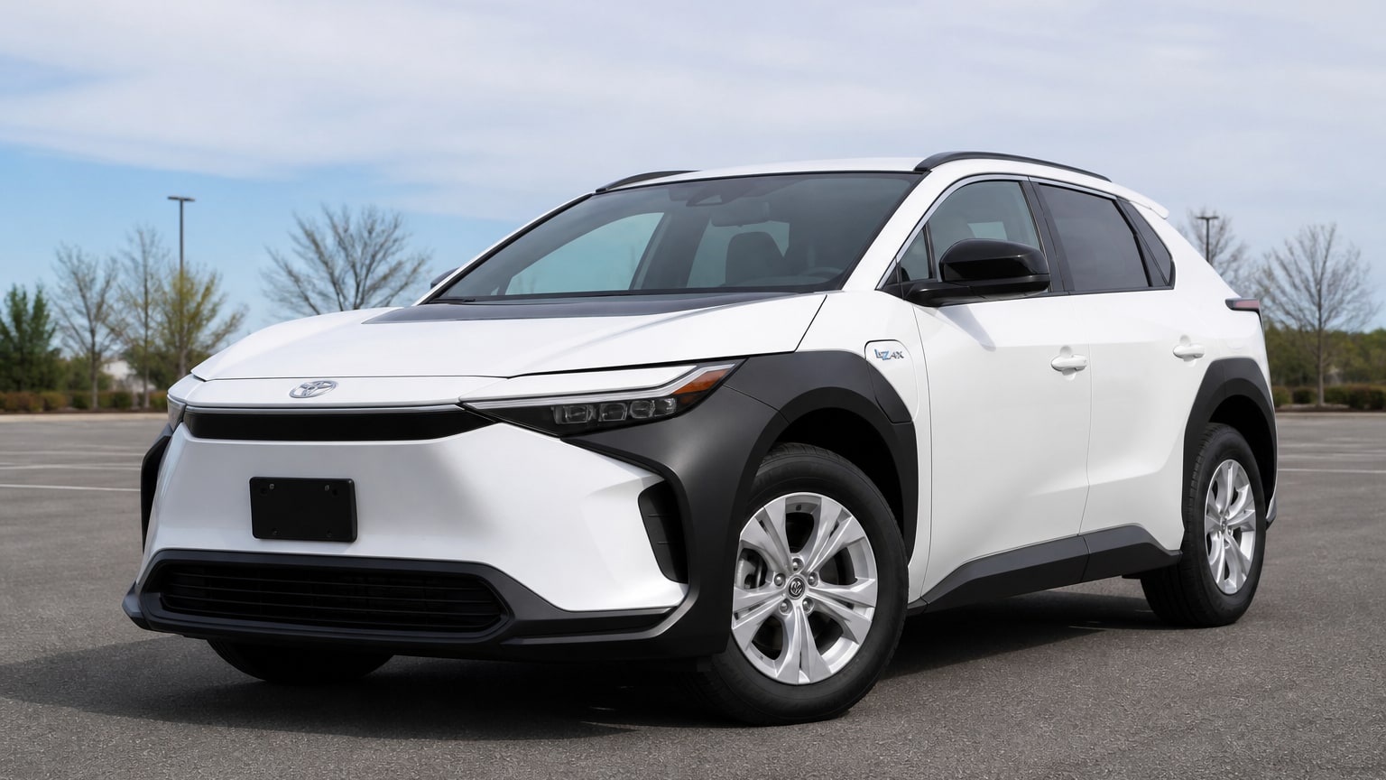 A higher-risk Toyota bZ4X model year parked in a dealership lot.