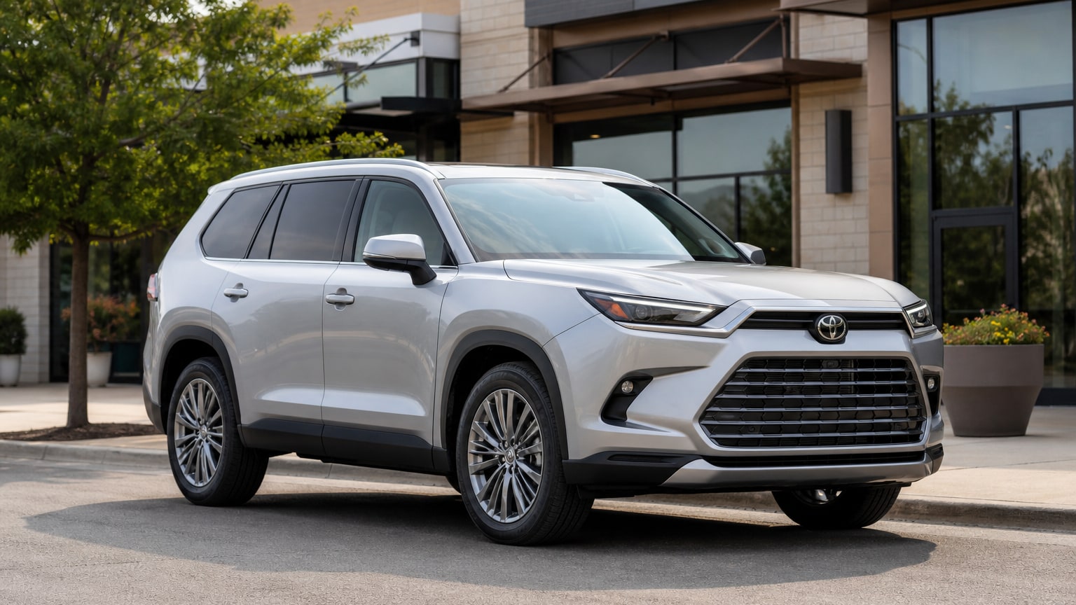 A Toyota Grand Highlander parked outdoors, three-quarter front view.
