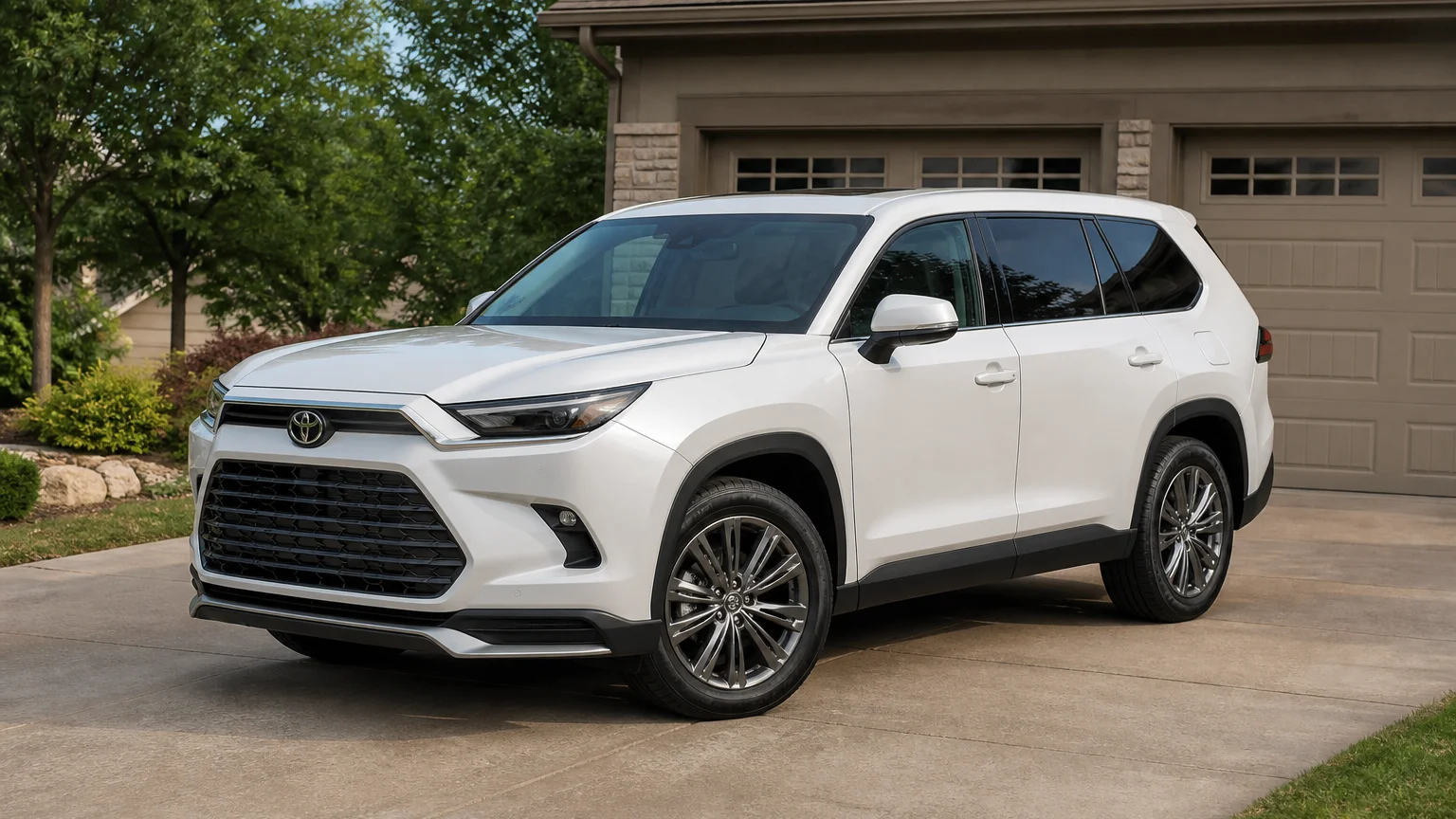 A Toyota Grand Highlander, three-quarter front view, parked outdoors.