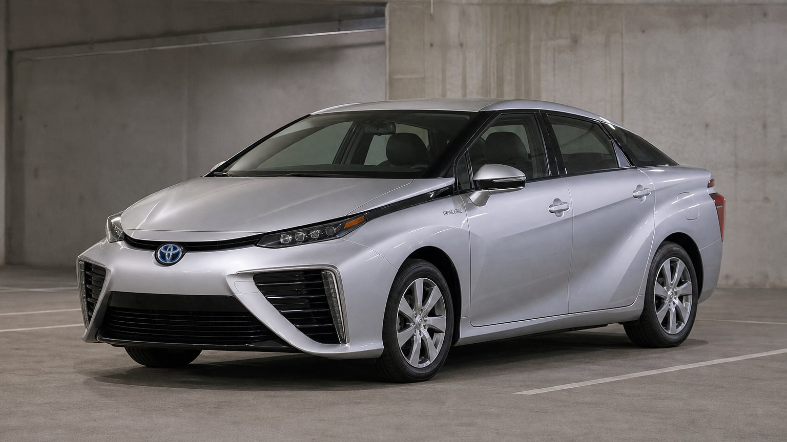 A higher-risk Toyota Mirai model year parked in a dealership lot.