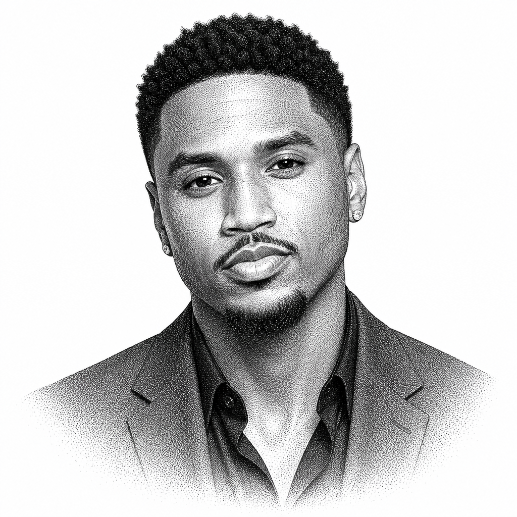 Black and white stipple portrait of Trey Songz.