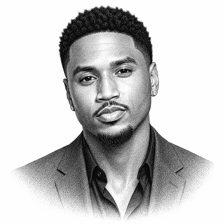 Black and white stipple portrait of Trey Songz.