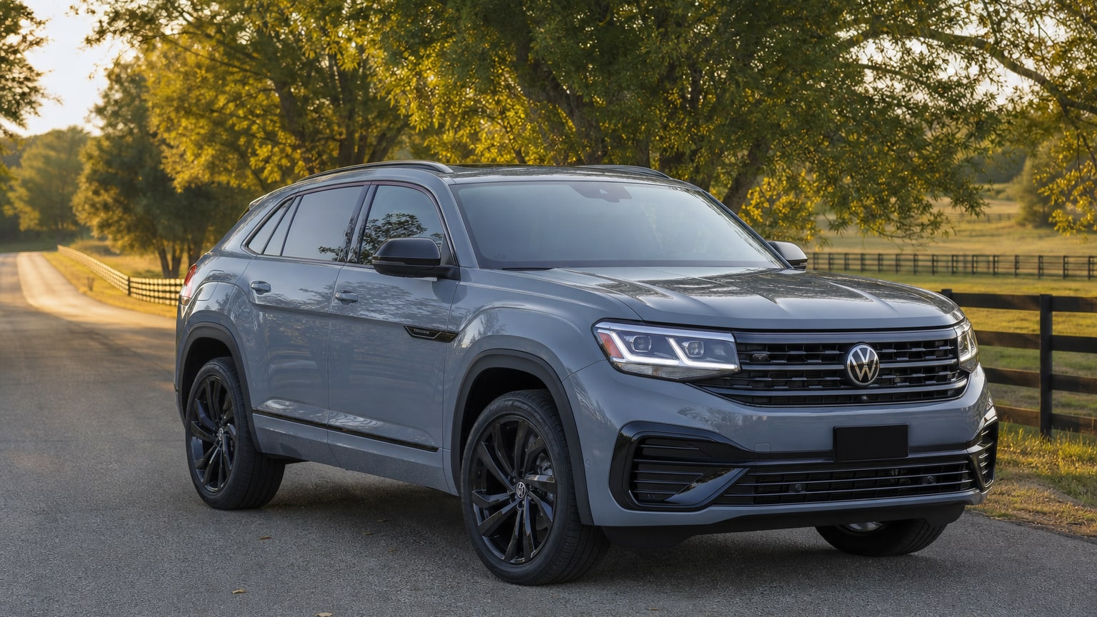 A cleaner later-model Volkswagen Atlas Cross Sport on a quiet road.