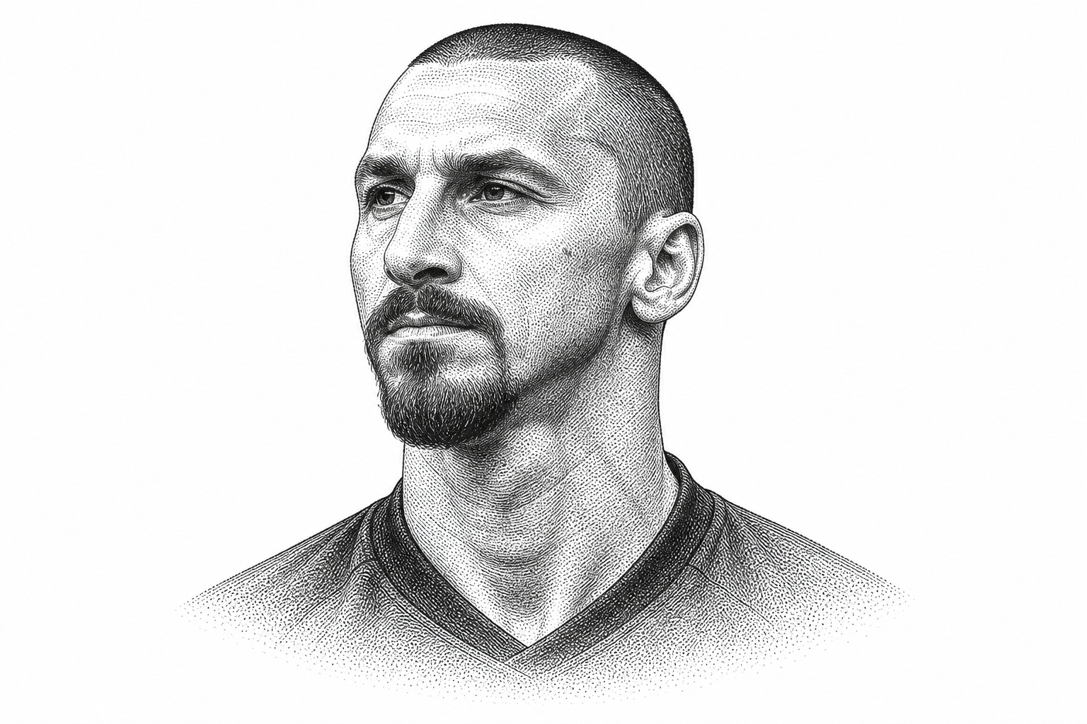 Black and white stipple portrait of Zlatan Ibrahimovic.