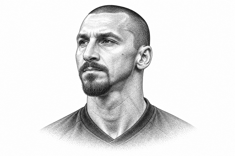 Black and white stipple portrait of Zlatan Ibrahimovic.